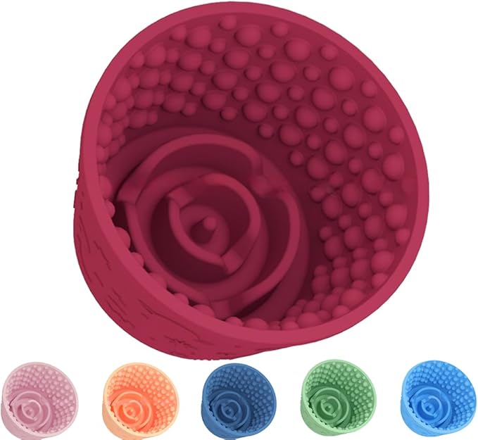 Dog Lick Bowl, Anxiety Relief Silicone Slow Feeder Treat Dispenser, Anti-chocking Pet Dish, Non-Slip Licking Bowl Interactive Entertainment Dog Puzzle Toy for Small & Medium-Dark Red