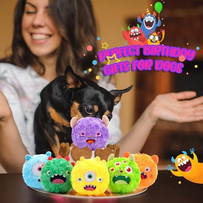 HyDren 8 Pack Plush Squeaky Dog Ball Dog Toys Gift for Small Medium Teething Puppy 2 In1 Fuzzy 4" with Squeakers Cute Funny Chewing Toys for Pet Gift(Funny) - Image 5