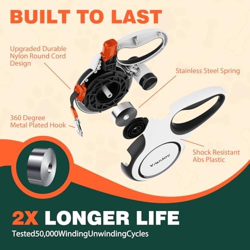 Retractable Dog Leash, 16ft Heavy Duty Retractable Pet Leash with Poop Bag Holder, 360° Tangle-Free for Small Medium Large Dogs Up to 66lbs, Anti-Slip Handle,One-Handed Brake Pause Lock（White） - Image 3