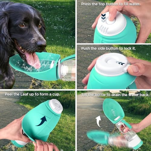 Uppetly Dog Water Bottle, Pet Water Bottle with Food Container and Drinking Feeder, Leak Proof, BPA-Free, Portable Foldable Puppy Water Cup Dispenser for Outdoor Walking, Travel, Large Green - Image 4