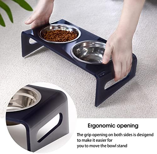 Tilted Raised Elevated Food and Water Bowls Stand for Cat or Small Dogs - Puppy's Clear Acrylic Stainless Steel Dishes Holder for Boy or Girl Pet,Modern,Durable and Easy to Clean by WBhonghui (Grey) - Image 4