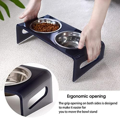 Tilted Raised Elevated Food and Water Bowls Stand for Cat or Small Dogs - Puppy's Clear Acrylic Stainless Steel Dishes Holder for Boy or Girl Pet,Modern,Durable and Easy to Clean by WBhonghui (Grey) - Image 4