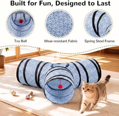 Tempcore 3 Way Collapsible Cat Tunnel for Indoor Cats, Pet Tunnel Bored Toys with Peek Hole & Ball for Puppy, Kitty, Kitten, Rabbit - Image 5