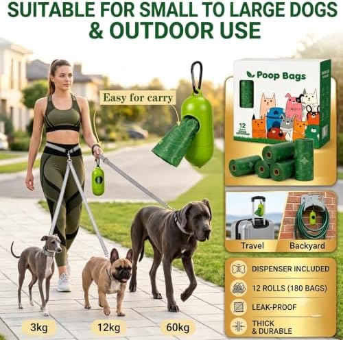 Dog Poop Bags with Dispenser Pet Waste Bags, 12 Rolls (180 Counts Total) - Image 2