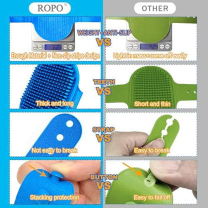 ROPO Dog Bath Brush, Dog Shampoo Brush With Adjustable Ring Handle Long Bristles, Upgraded Version Anti-Slip Back & Strap, Pet Grooming Brush for Dogs & Cats 2pcs - Image 2