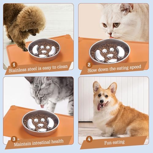 Stainless Steel Slow Feeder Dog Bowls – Non-Slip Metal Dog Bowl for Large & Medium Breeds, Puppy Puzzle Feeder – 2 Cup Capacity for Small to Big Pets – Durable Slow Feed Dog & Cat Food Dish with Mat - Image 6