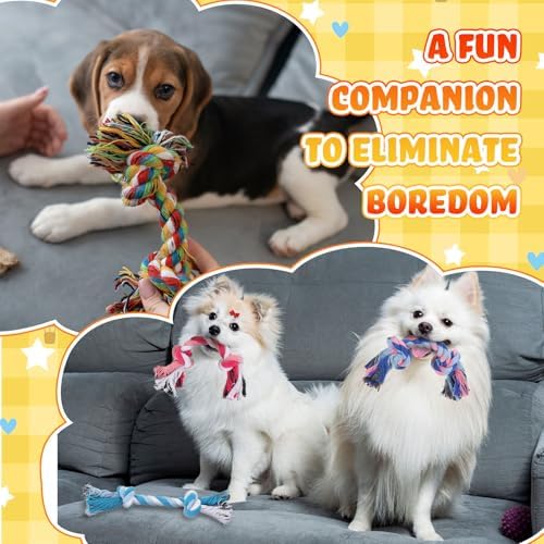 Hiboom 24 Pcs Dog Rope Toys Bulk Multi Color Puppy Chew Rope Cotton Teething Toys 2 Knot Tug for Aggressive Chewers Small and Medium Dogs Puppies - Image 5