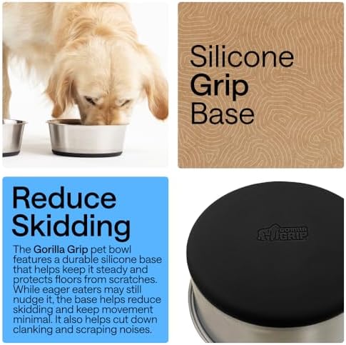 GORILLA GRIP Dog Bowl, Food Grade Stainless Steel Water Bowls, 8 Cup Black - Image 3