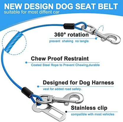 Dog Seat Belt Harness for Car,2pcs Dog Seatbelt of Coated Wire Leash Safety Restraint,No Chew Tether Cable Vehicle Dogs Accessories,Double Clips & Latch (2 Pack Red+Blue, 32 inch/80 CM) - Image 4