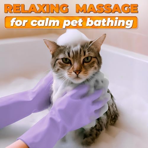 Cat and Dog Washing Gloves, 1 Pair, 11.6", Soft Silicone (Purple) - Image 5