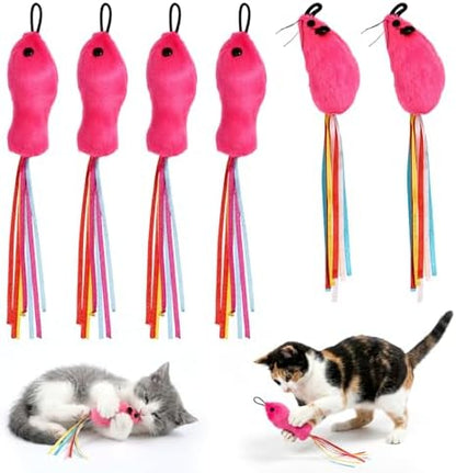 6 Pcs Catnip Cat Fish and Mice Toys, Cat Ribbon Toy Pink Cat Mouse Toy Cute Cat Feather Wand Accessories Interactive Cats Toys for Indoor Cats Kitten Play Exercise Chew by Unknown