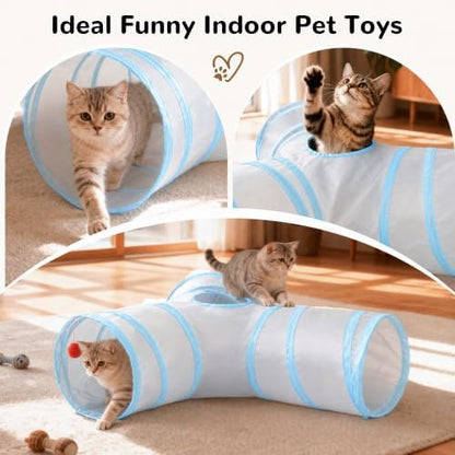 Tempcore Cat Tunnel, 3-Way Collapsible Toy, Large Size Light Grey & Blue - Image 7