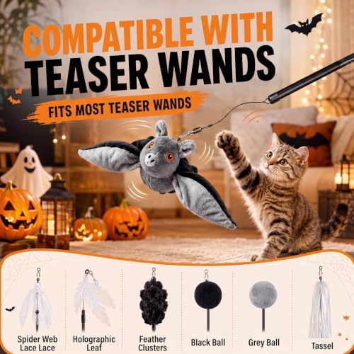 Flying Bat Dog Toy, Flying Bat Toy for Dogs & Cats, Interactive Flapping Bat Toy with Chirping, Rechargeable and Motion-Activated, Wand Compatible for Interactive Play & Exercise - Image 4