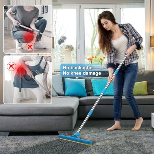mupapi Carpet Rake for Pet Hair Removal, Reusable Pet Hair Remover Broom, 60'' Adjustable Long Handle Dog and Cat Hair Remover Tool Set of 3, Lint Remover Scraper for Carpets, Rugs, Mats, Couch, Car - Image 2