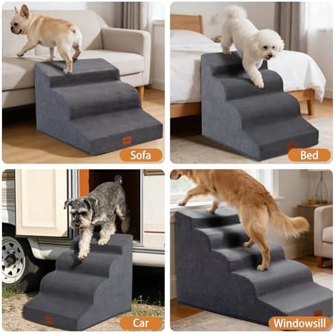 Dog Stairs for Small Dogs,15.7" H,3-Step Curved Pet Ramp for Bed Couch Sofa and Chair,Non-Slip Pet Steps for Injured & Senior Pets with Washable Cover and Durable High Density Foam,Grey - Image 2