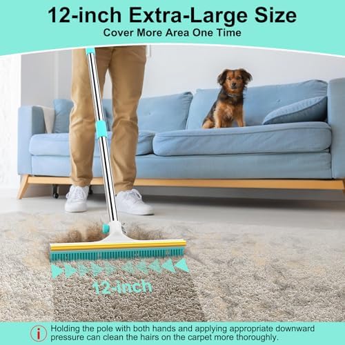 Carpet Rake for Pet Hair Removal - 60" Adjustable Long Handle Carpet Rake, 3 in 1 Reusable Pet Hair Removal Tool Kit, Cat Dog Fur Rakes Scraper Carpet Broom (White) - Image 5