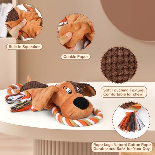 Dog Squeaky Toys for Puppies & Small Dogs - Bubble Plush Cuddle Buddy with Sliding Rope for Teething & Anxiety Relief, Interactive Tug Toy for Gentle Chewers (Chihuahua, Yorkie, Corgi, Poodle) - Image 2