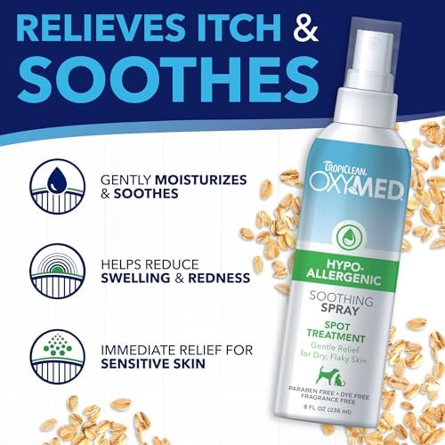 TropiClean Oxymed Hypoallergenic Cat & Dog Itch Relief Spray, 8oz - Image 6