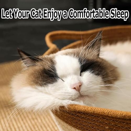 Instinct Basket, Stimuli Handwoven cat Basket Rope Cotton Eliminates Bed Rejection Round Pet Basket, Boho Catbed for Cats Handwoven Scratchable Breathable Weave (Small) - Image 7