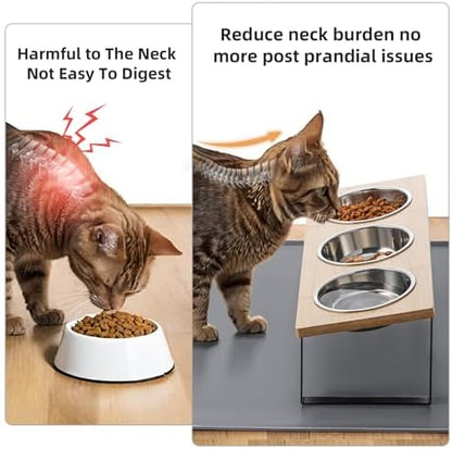 Upgraded Elevated Cat Bowls with Food Mat,15°Tilted Stand Anti Vomiting Raised Cat Dishes for Food and Water,3 Stainless Steel Bowls for Cats and Puppy - Image 2