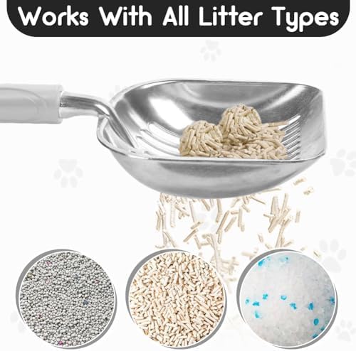 Cat Litter Scoop, Metal Cat Scooper, Plastic Handle Scoop, Sifting Shovel for Christmas – Heavy Duty Aluminum Alloy Litter Box Scoop with Deep Mesh, Design for Easy Waste Removal and Cleaning(Gray) - Image 3