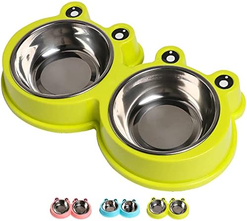 Stainless Steel Dog Cat Food and Water Bowls, Non-Slip Double Pet Feeder by Skrtuan