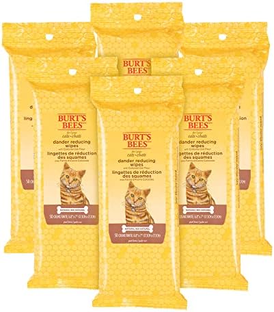 Burts Bees for Pets Cat Dander Remover Wipes, Unscented, 50 Count, 6-Pack by BurtsBeesforPets