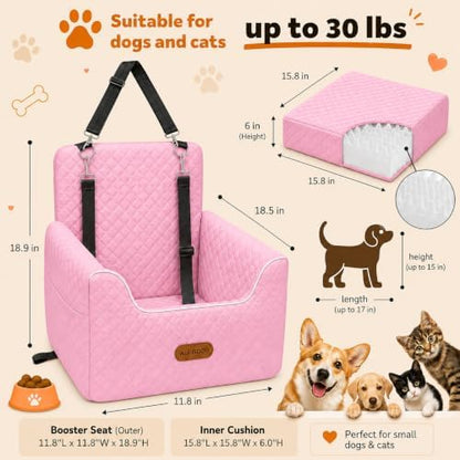 ALL GOOD PET SUPPLIES Dog Car Seat for Small/Medium Dogs Under 35lbs | Soft Memory Foam Booster Car Seat with Detachable Washable Cover and Elevated Cushion, Puppy Dog Car Bed - Image 2