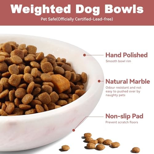 Natural Marble Cat Bowl, Weighted 1.5lb Cat Food Bowl for Cat and Small Dog, Small Animal Pet Food Dish Non-Slip, Shallow Cats Dish for Whisker Fatigue Relief, Premium Pink Stone for Home Decor - Image 2