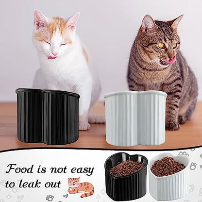 Mumufy 2 Pcs Ceramic Elevated Cat Bowls Tilted Elevated Raised Pet Bowls Anti Vomit Cat Dish for Indoor Stress Free Water Dish Feeder for Puppies, Heart Shaped(Pearly White, Black) - Image 6