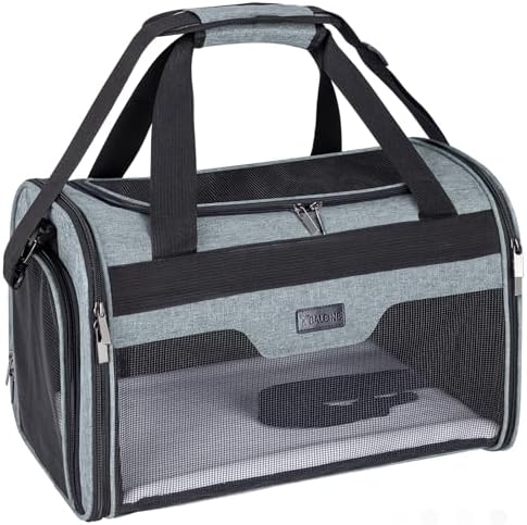 BALEINE Cat Carrier, Puppy Dog Carrier for Small Medium Pets Up to 15 Lbs, Soft-Sided Dog Travel Bag with Safety Zippers, Collapsible Pet Carrying Case (Gray, L, 17"x11"x11") by BALEINE