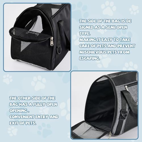 Sweetude 4 Pcs Cat Carrier Soft-Sided Pet Carrying Bag for Cat Under 13 Lbs, 16.9 x 11x 7.5 Inch, Portable Foldable Comfortable Bag for Small Pet Travel(Black, Gray) - Image 4