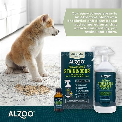 ALZOO Concentrated Stain & Odor Remover Bundle Bottle Set, Includes 32 Fl. Oz Refillable Bottle & 1.1 Oz. Concentrated Stain & Odor Remover, 100% Plant-Based Active Ingredients - Image 2