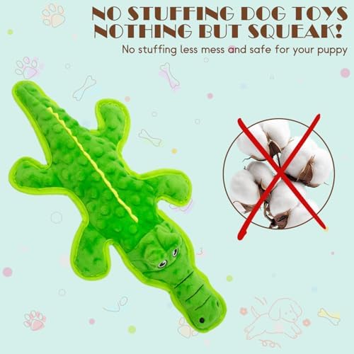 No Stuffing Dog Squeak Toys, Chew Toys for Small, Large Puppies Crocodile - Image 3