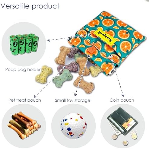 Dog Treat Pouch,Cotton Pocket Sized Training Holder, Hand Free Walking Funny Bag with Carabiner, Self-Closing Pet Feed Snack Reward, Behavior Aids for Puppy Travel or Outdoor Use（Fruit Orange） - Image 4