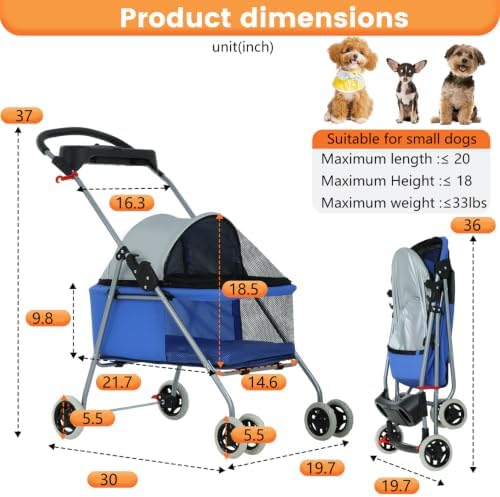 BestPet Foldable Pet Stroller for Small/Medium Dogs and Cats Up to 33 lbs - Image 7