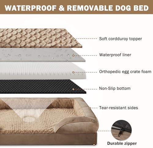 INVENHO Orthopedic Dog Beds Large Sized, XL Washable Dog Sofa with Egg-Crate Foam, Waterproof Lining and Non-Skid Bottom - Image 4