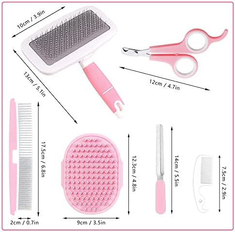 Small Animal Pet Grooming Kit with Pet Shedding Slicker Brush, Bath Massage Glove, Pet Grooming Comb, Nail Clipper Trimmer for Rabbit, Puppy, Kitten, Guinea Pig, Hamster, Ferret (Pink) - Image 2