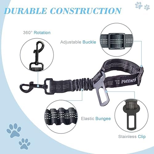 2 Pack Dog Seat Belt Adjustable Dog Car Seatbelts for Vehicle Nylon Pet Safety Seat Belt with Elastic Bungee Buffer Reflective & Durable Car Harness for Dogs (Black + Red) - Image 5
