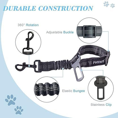 2 Pack Dog Seat Belt Adjustable Dog Car Seatbelts for Vehicle Nylon Pet Safety Seat Belt with Elastic Bungee Buffer Reflective & Durable Car Harness for Dogs (Black + Red) - Image 5