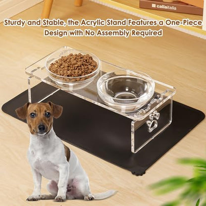 Elevated Dog Bowls for Medium Dogs – 5.5” Acrylic Raised Pet Feeder Stand with 2 Stainless Steel & 2 Glass Removable Bowls – Food & Water Dish Set - Image 6