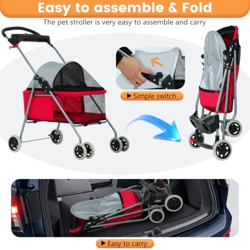 BestPet Foldable Pet Stroller for Small/Medium Dogs and Cats Up to 33 lbs - Image 3