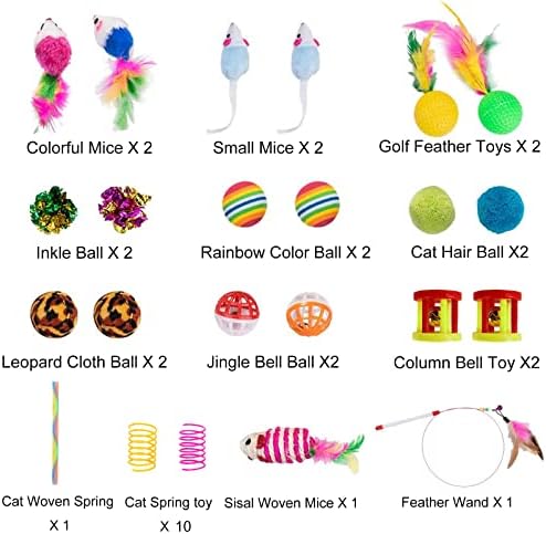 32Pcs Cat Toys Kitten Interactive Pet Toys Assortments, Foldable Rainbow Tunnel, Teaser Wand Fluffy Mouse Crinkle Balls Bell Play for Puppy Kitty (3 way) - Image 3