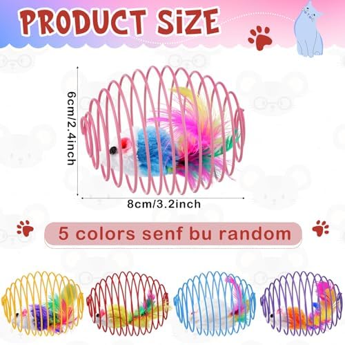 Jecery 5 Pcs Cat Toys Spring,Cute Mouse,Bright Color - Image 2