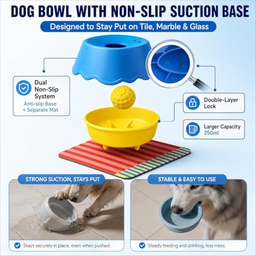Slow Feeder Dog Bowl for Liquid Treat with Built-in Ball,Soft Silicone Lick and Roll Bowl for Dogs with Non-Slip Mat for Liquid Treats Bone Broth Yogurt,Anti-Slip Interactive Lick Toy, Anxiety Relief - Image 2