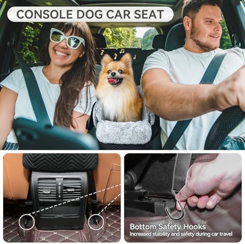 PETSFIT Center Console Dog Car Seat, Portable Pet Car Seat with Safe Protective Hooks, Luxury Dog Car Seats for Small Dogs Includes Safety Leash and Storage Pocket for Pets Up to 9 lbs (Black) - Image 2