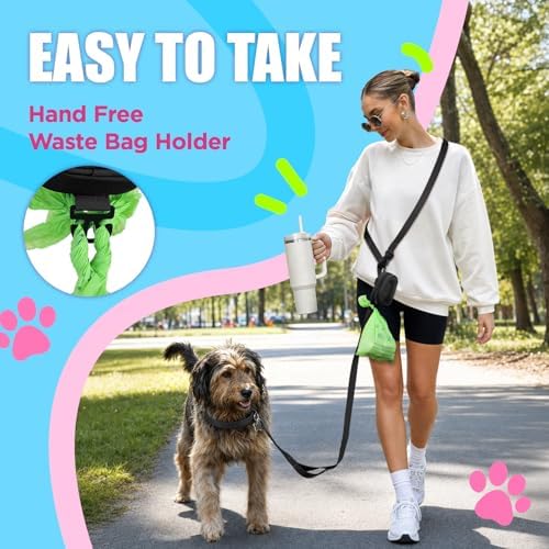 Dog Poop Bag Holder, Hands Free Cute Dog Poop Bag Dispenser for Leash with Big Opening Pet Waste Bag Holder Zippered Pouch with Carabiner Hook Waterproof Pet Poop Bag Holder Black - Image 2