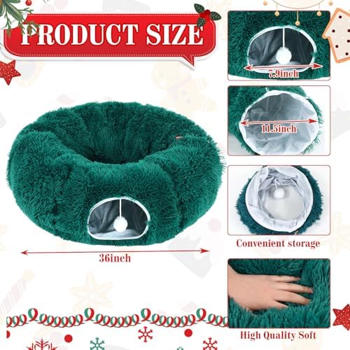 Christmas Tree Cat Tunnel 36 in Donut Bed, Green, Plush, Fluffy - Image 2