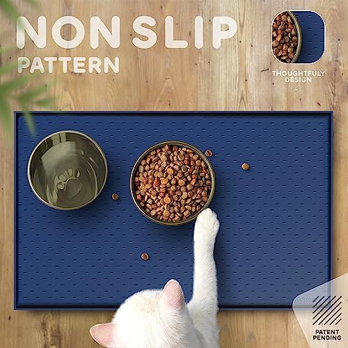 Dog Food Mat - 24x15 Raised Edges Dogs Mat for Food and Water Prevent Spill, Waterproof Cat Food Mats Protect Floors, Easy Clean Dog Bowl Mats for Food and Water, Silicone Pet Feeding Placemats Navy - Image 4
