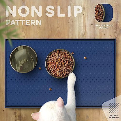 Dog Food Mat - 24x15 Raised Edges Dogs Mat for Food and Water Prevent Spill, Waterproof Cat Food Mats Protect Floors, Easy Clean Dog Bowl Mats for Food and Water, Silicone Pet Feeding Placemats Navy - Image 4